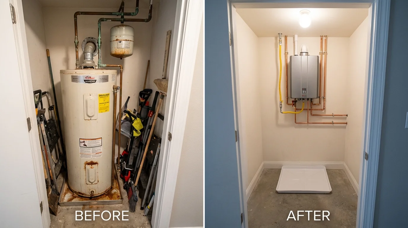 Tank water heater versus wall-mounted tankless unit comparison for Hyannis, MA homeowners