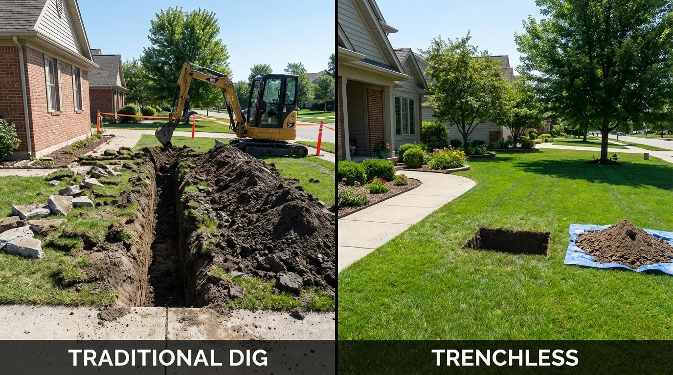 Trenchless sewer repair with minimal yard damage versus traditional excavation in Hyannis, MA